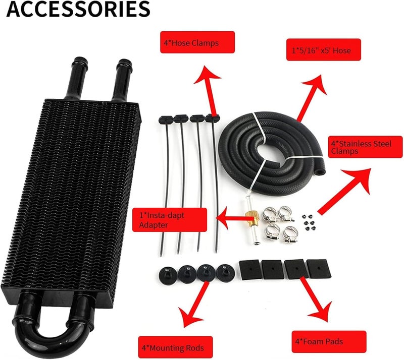 HTRACING 2 Pass Tube and Fin Transmission Cooler Universal 5/16" Oil Cooler Kit Aluminium Black - Image 2